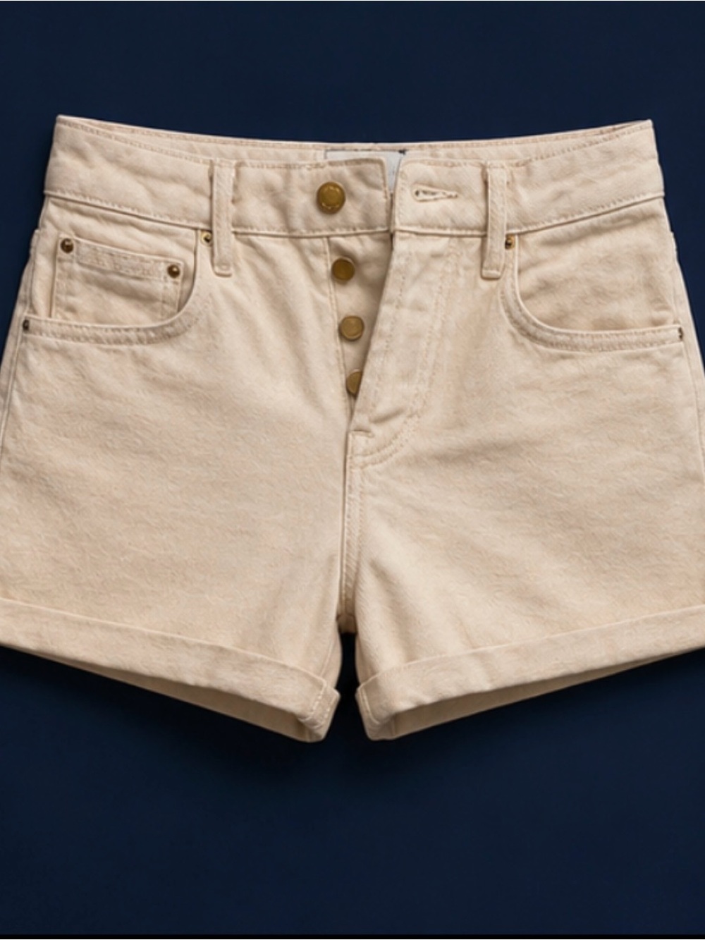 Sezane Ecru Button-Fly Rolled Hem Denim Shorts